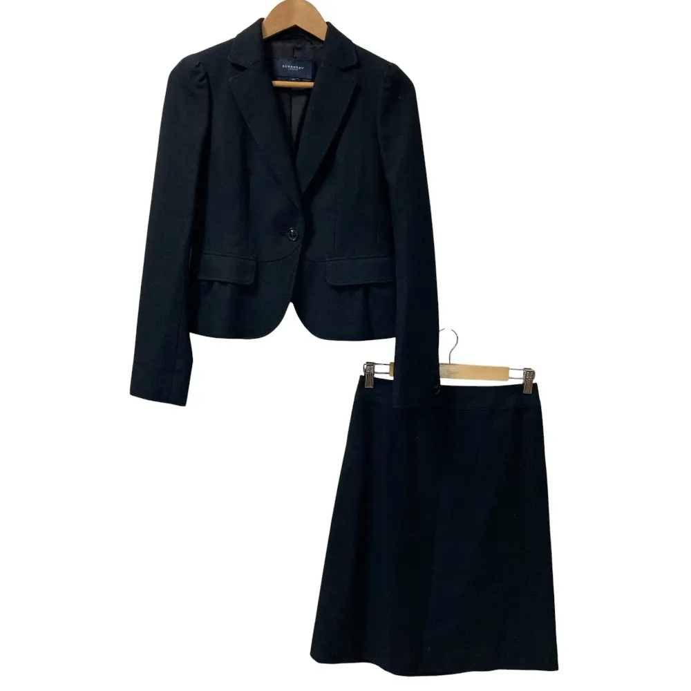 BURBERRY LONDON バーバリー 裏地チェック柄 1B ジャケット スカート スーツ セットアップ サイズ38 ブラック