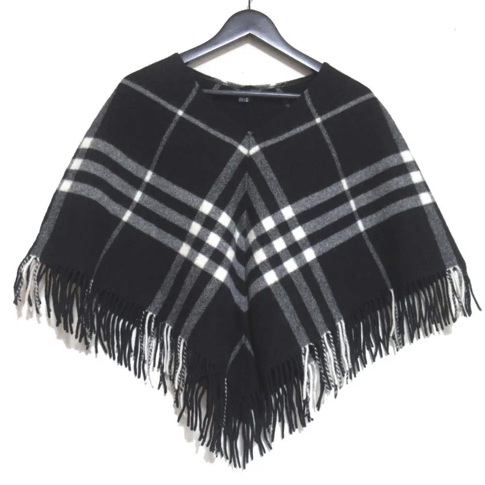 BURBERRY LONDON バーバリーロンドン ノバチェック柄 フリンジ ポンチョ スヌード ブラック×ホワイト