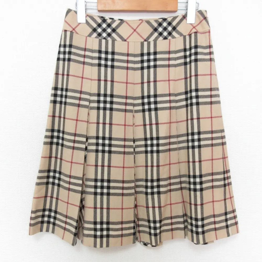 BURBERRY LONDON バーバリーロンドン ノバチェック ウール ひざ丈 プリーツ スカート サイズ38 ベージュ