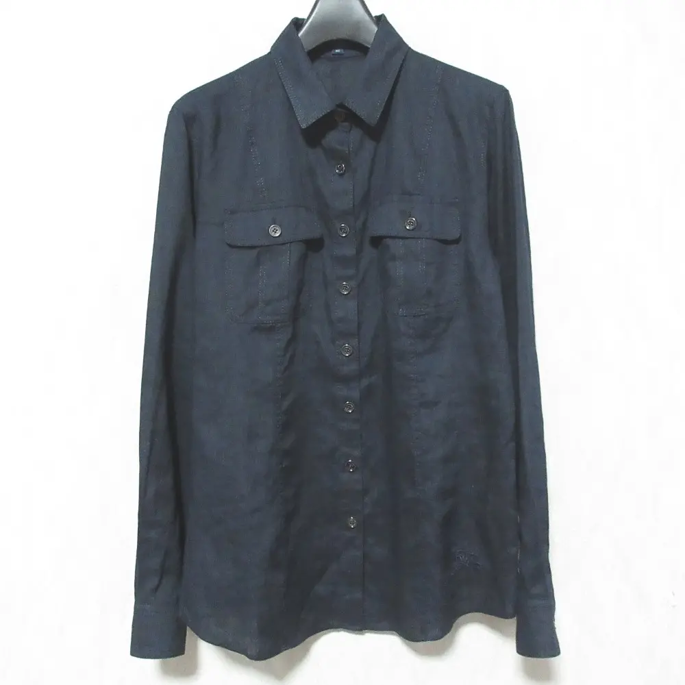 BURBERRY LONDON バーバリー ロンドン リネン シャツ B1M13-163-28 サイズ38 ネイビー
