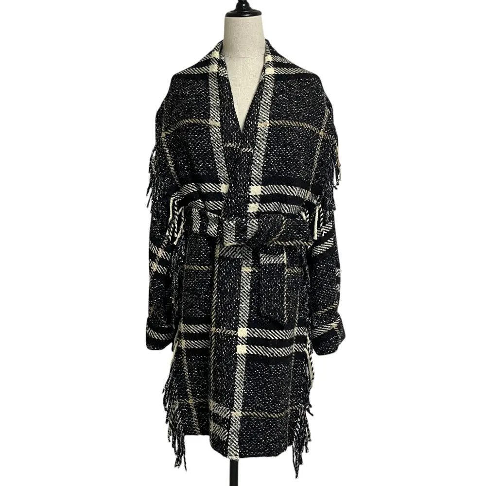 BURBERRY LONDON バーバリーロンドン ビッグノバチェック ウールツイード フリンジコート ITCONLP3032MAR サイズ42 ブラウン