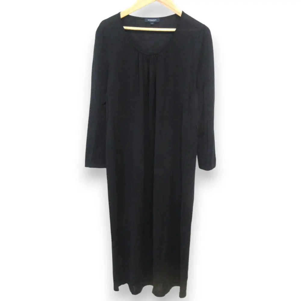 BURBERRY LONDON バーバリーロンドン シルク100％ Uネック 長袖 ロング丈 ニットワンピース サイズ44 ブラック