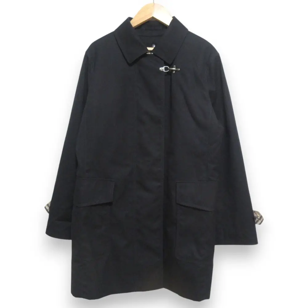 BURBERRY LONDON バーバリーロンドン キルティングライナー付 比翼ボタン ミドル丈 ステンカラーコート 11号 ブラック