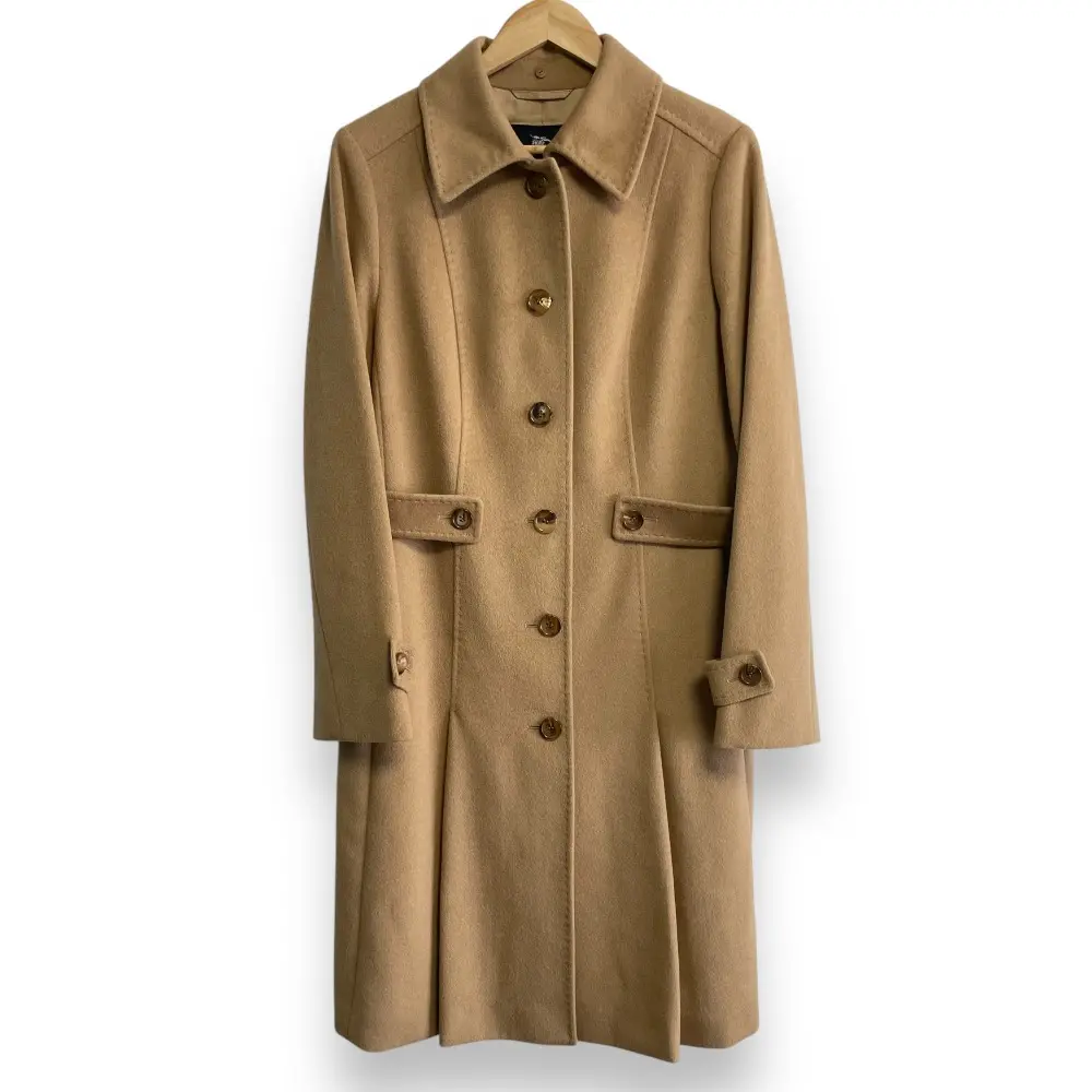 訳アリ BURBERRY LONDON バーバリーロンドン アンゴラ ベルテッド ステンカラーコート 大きいサイズ 46 キャメル