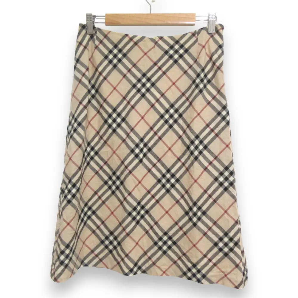 BURBERRY LONDON バーバリーロンドン ウール100％ ノバチェック ひざ丈 フレアスカート I42 ベージュ系