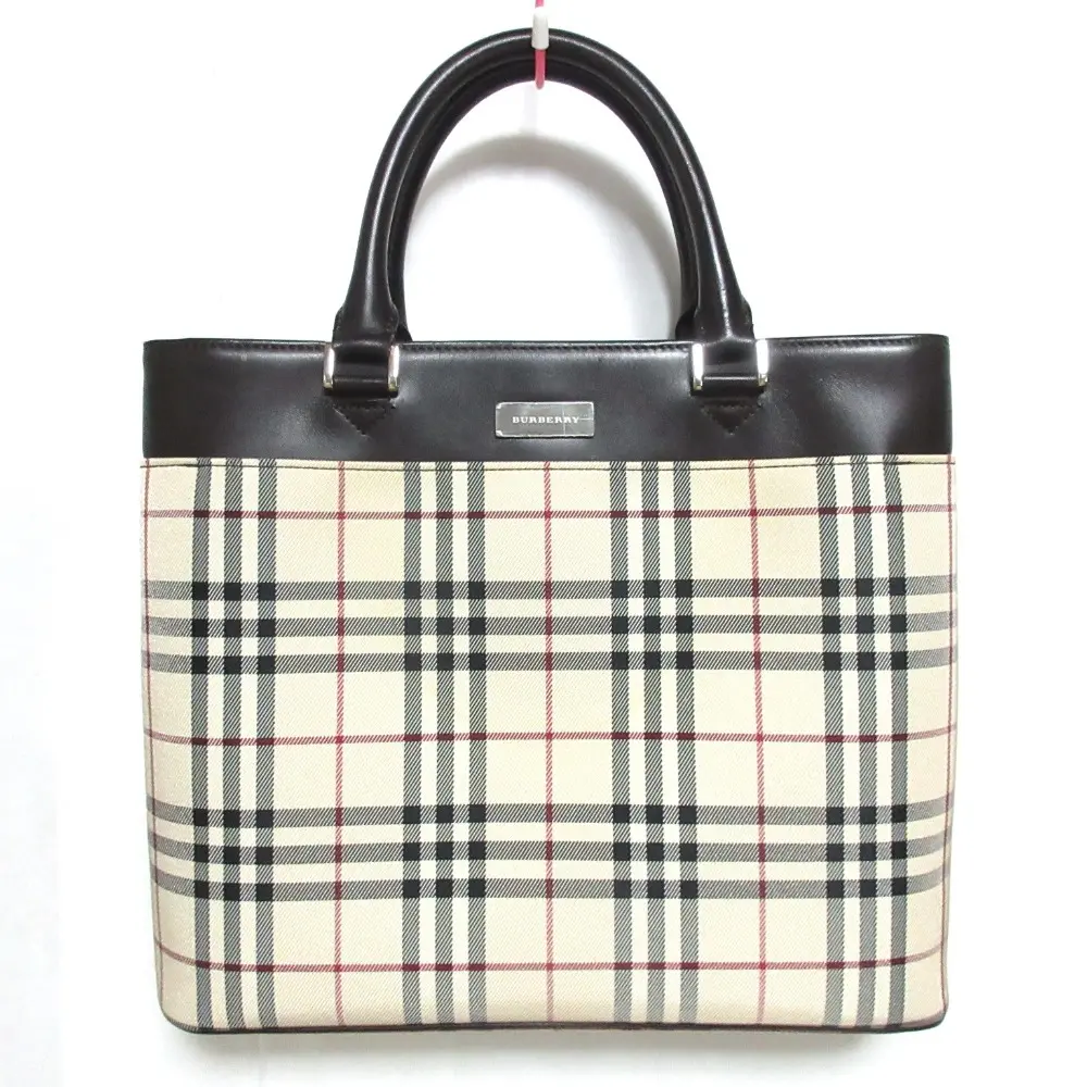 BURBERRY バーバリー ノバチェック柄 ハンドバッグ 箱付き ベージュ×ブラウン