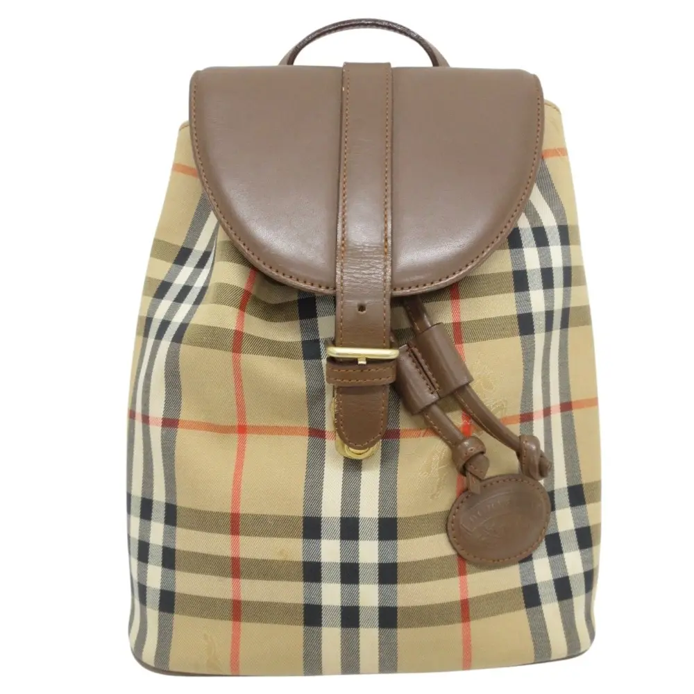 BURBERRY LONDON バーバリー ノバチェック柄 キャンバス×レザー リュックサック バックパック ブラウンベージュ系