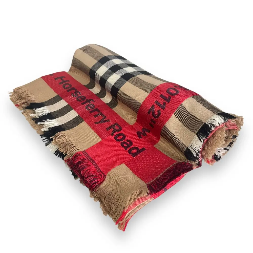 BURBERRY バーバリー ノバチェック柄 シルク×ウール 大判 ストール ショール 8060953 ベージュ×レッド