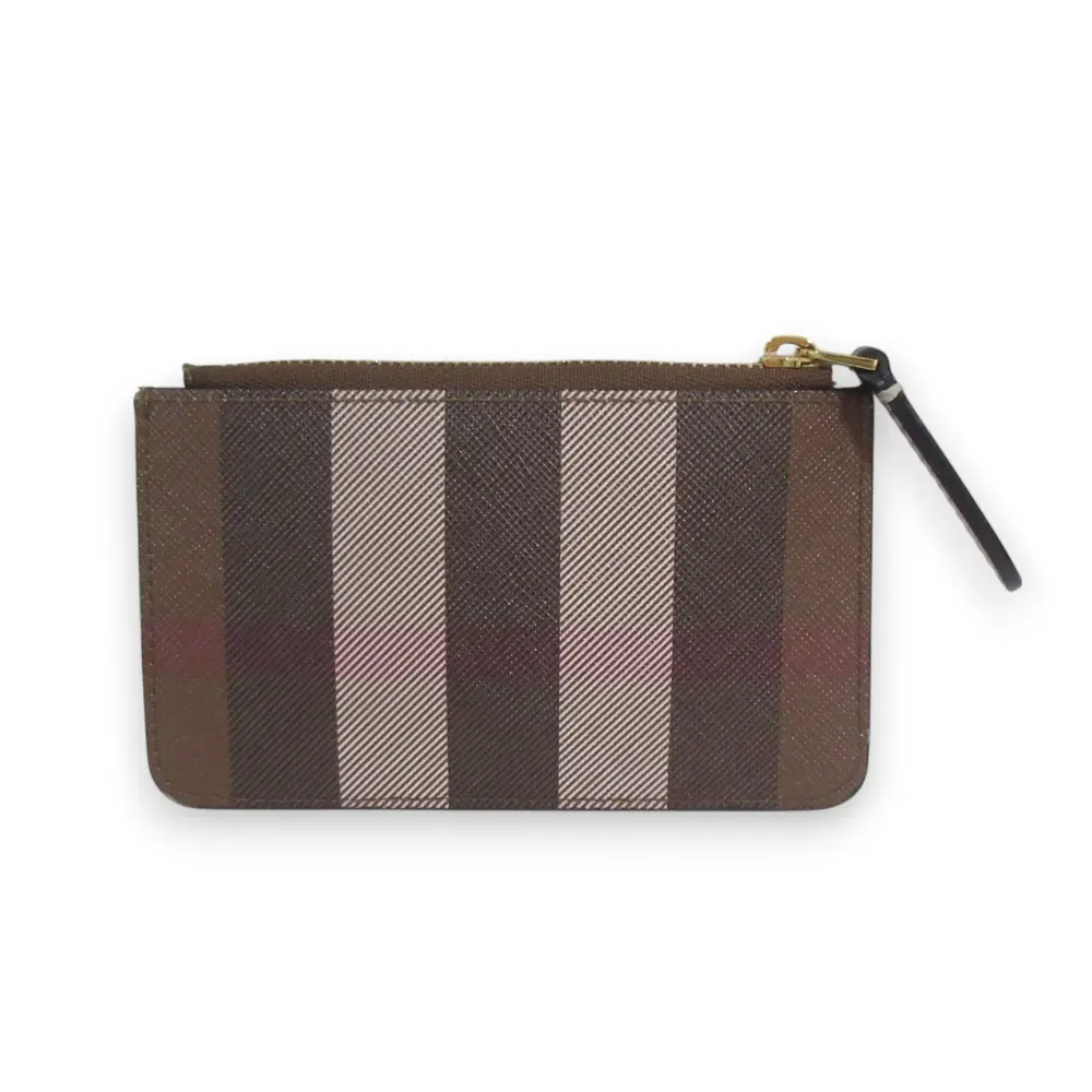BURBERRY バーバリー Exaggerated check レザー チェック柄 キーチェーン付き コインポーチ コインケース ブラウン系 レッド