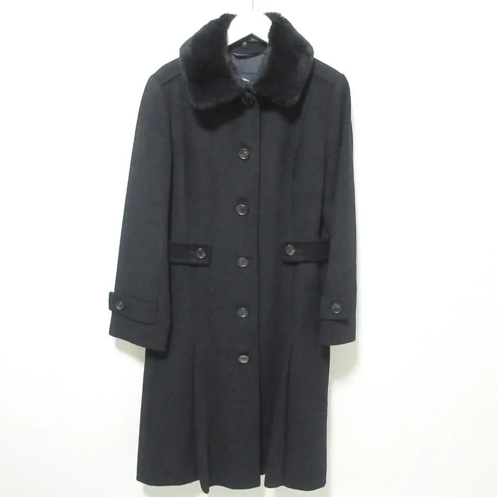 BURBERRY バーバリーロンドン レッキスファー付き アンゴラ×ウール ロング ステンカラーコート 40 ブラック