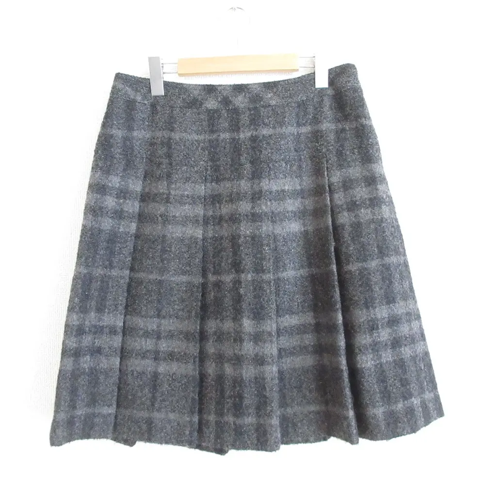BURBERRY LONDON バーバリーロンドン チェック柄 アルパカブレンド ひざ丈 プリーツスカート 大きいサイズ 44 グレー系