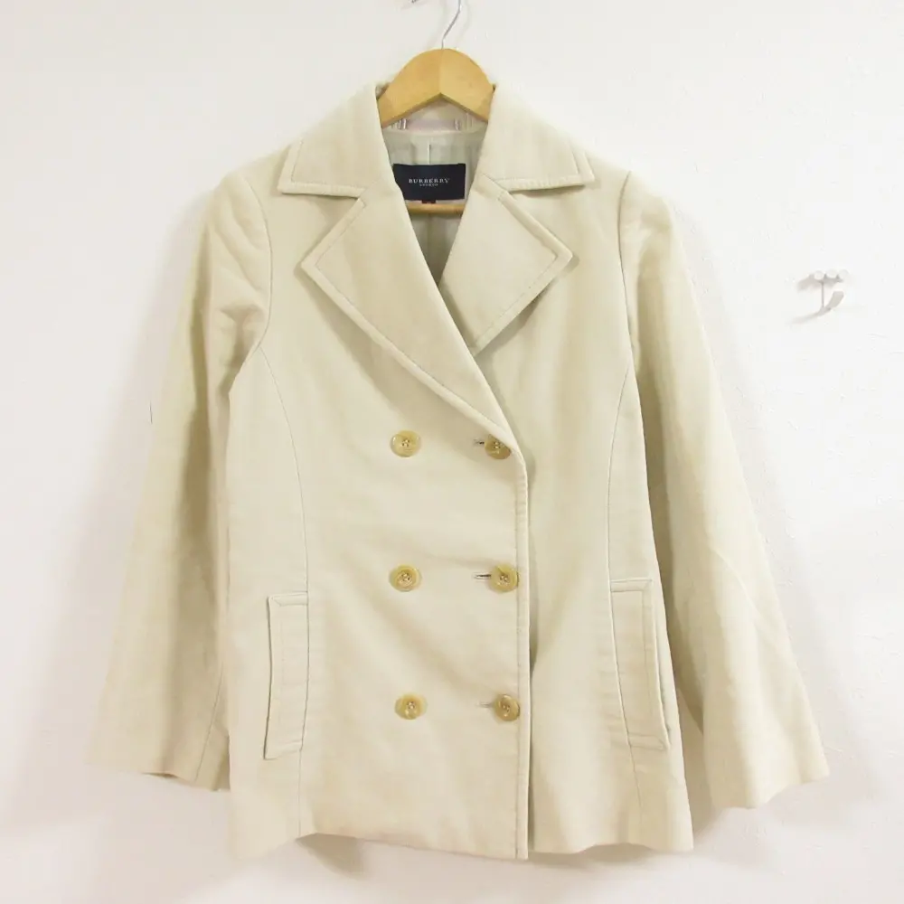 BURBERRY LONDON バーバリーロンドン モールスキン ミドル丈 ダブルブレスト Pコート ピーコート サイズ38 アイボリー