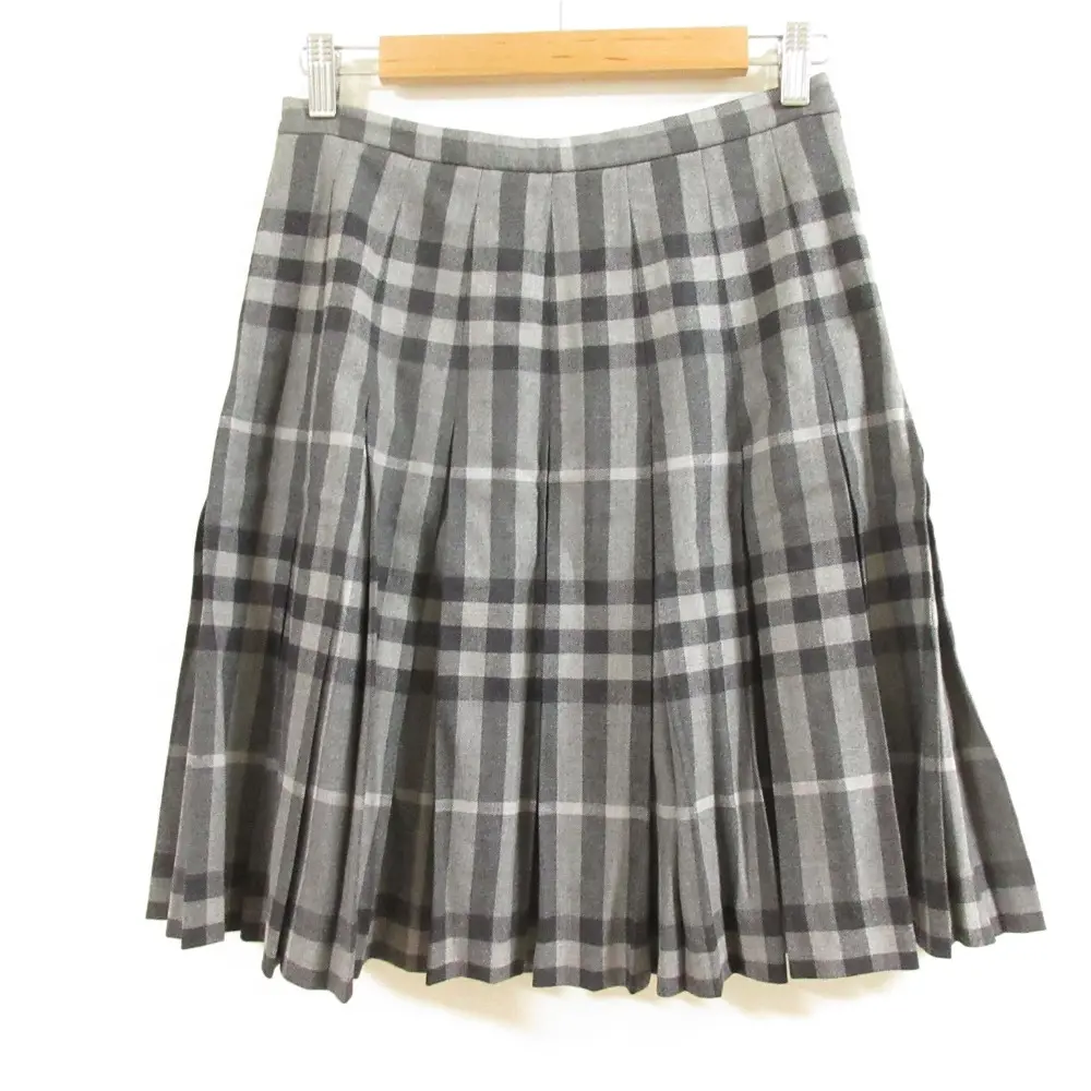 BURBERRY LONDON バーバリーロンドン チェック柄 ひざ丈 フレア プリーツスカート US2 グレー系