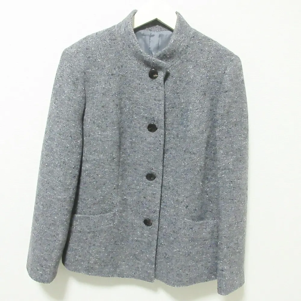 BURBERRY LONDON バーバリー カシミヤブレンド スタンドカラー シングル ツイードジャケット 大きいサイズ 44 13ABR グレー