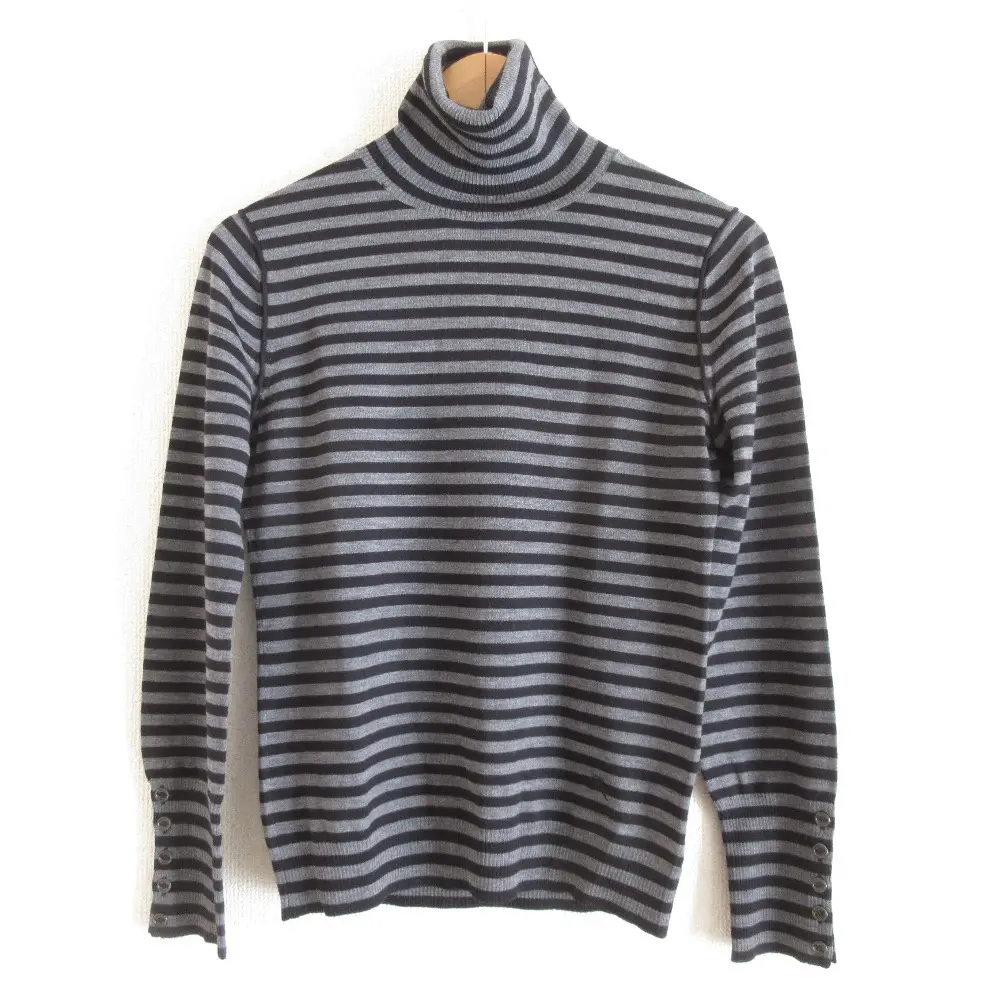 BURBERRY LONDON バーバリーロンドン ボーダー柄 タートルネック 長袖 ニット カットソー セーター 1 ブラック×グレー
