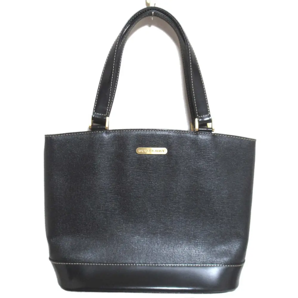 BURBERRY バーバリー ノバチェックライニング レザー ハンドバッグ ブラック×ゴールド金具