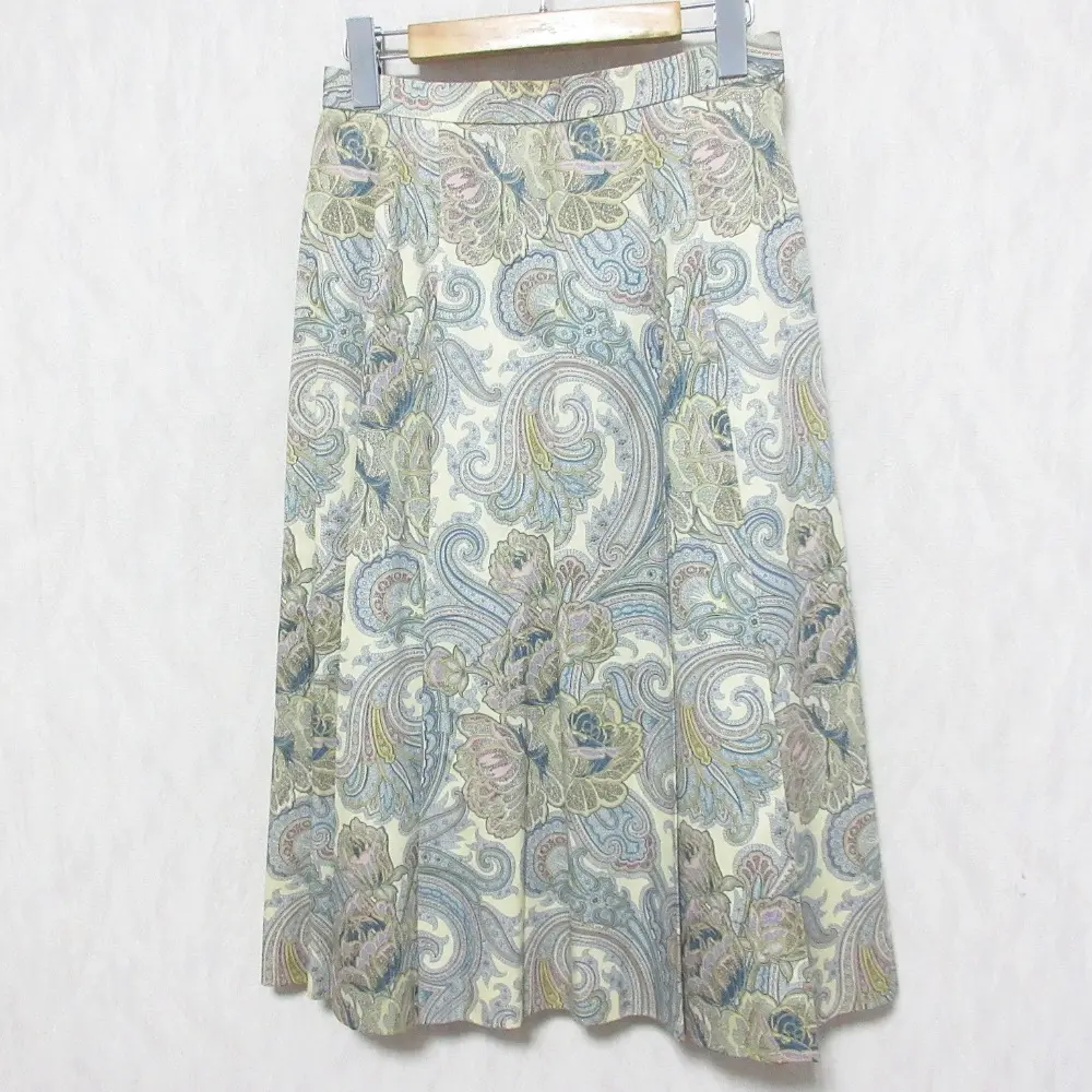 burberrys バーバリー ヴィンテージ イタリア製生地使用 ペイズリー柄 ミモレ丈 プリーツスカート 11AR アイボリー