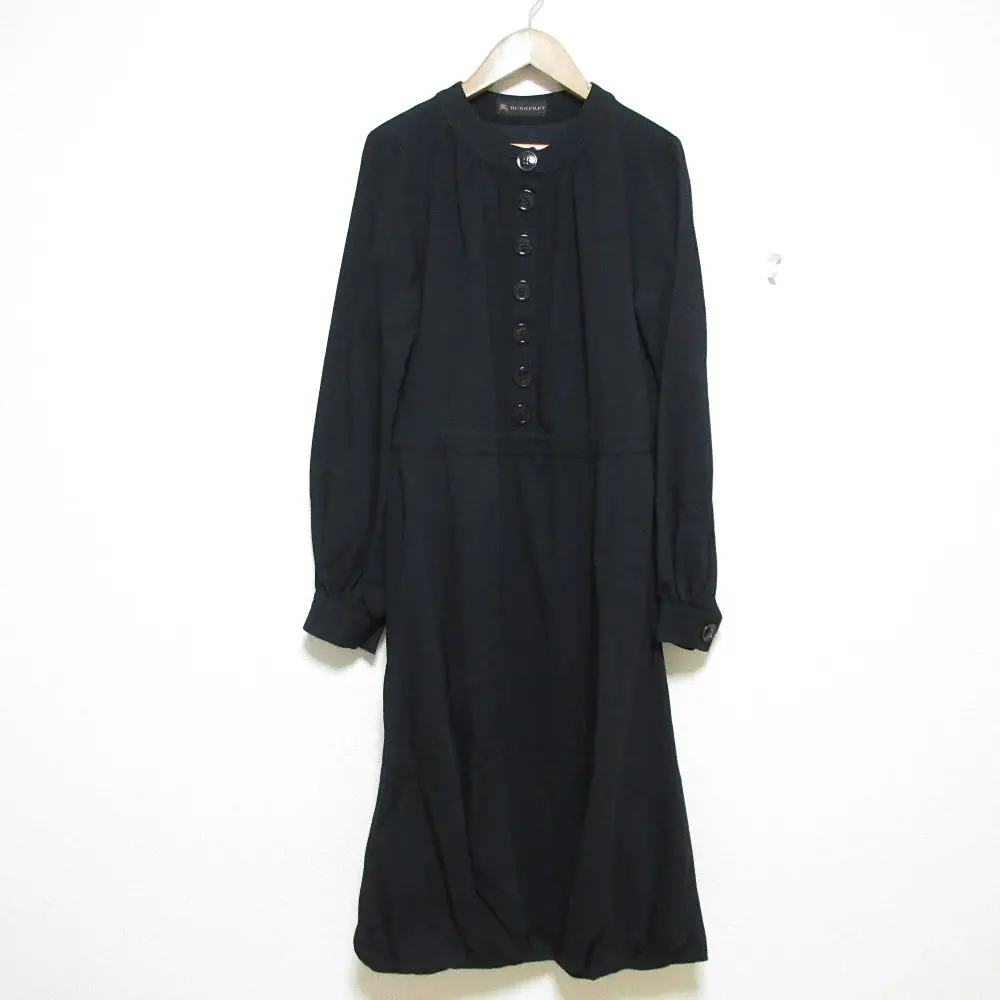 BURBERRY バーバリー フロントボタンデザイン 長袖 ロングワンピース 44 ブラック