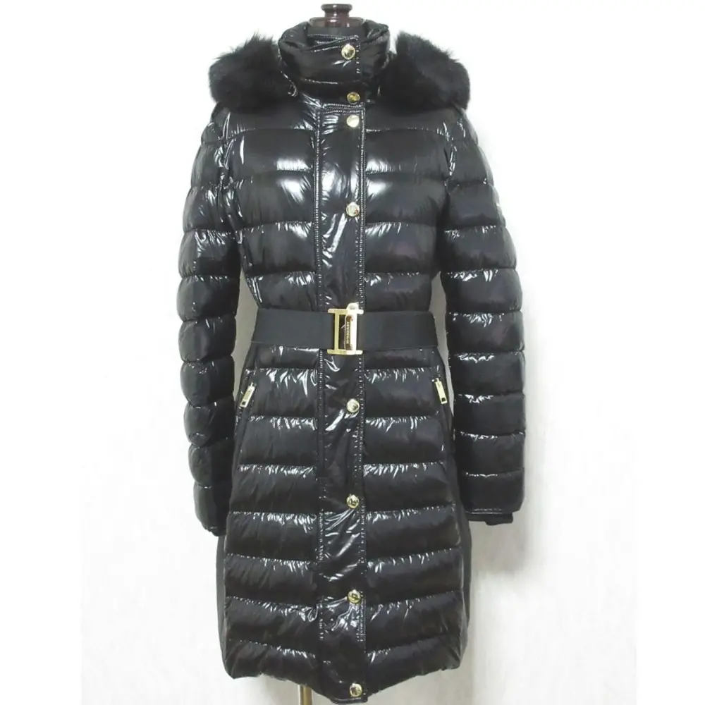 BURBERRY バーバリー ファーフード付き ベルテッド ダウンコート ロングダウンジャケット UK12 44 ブラック