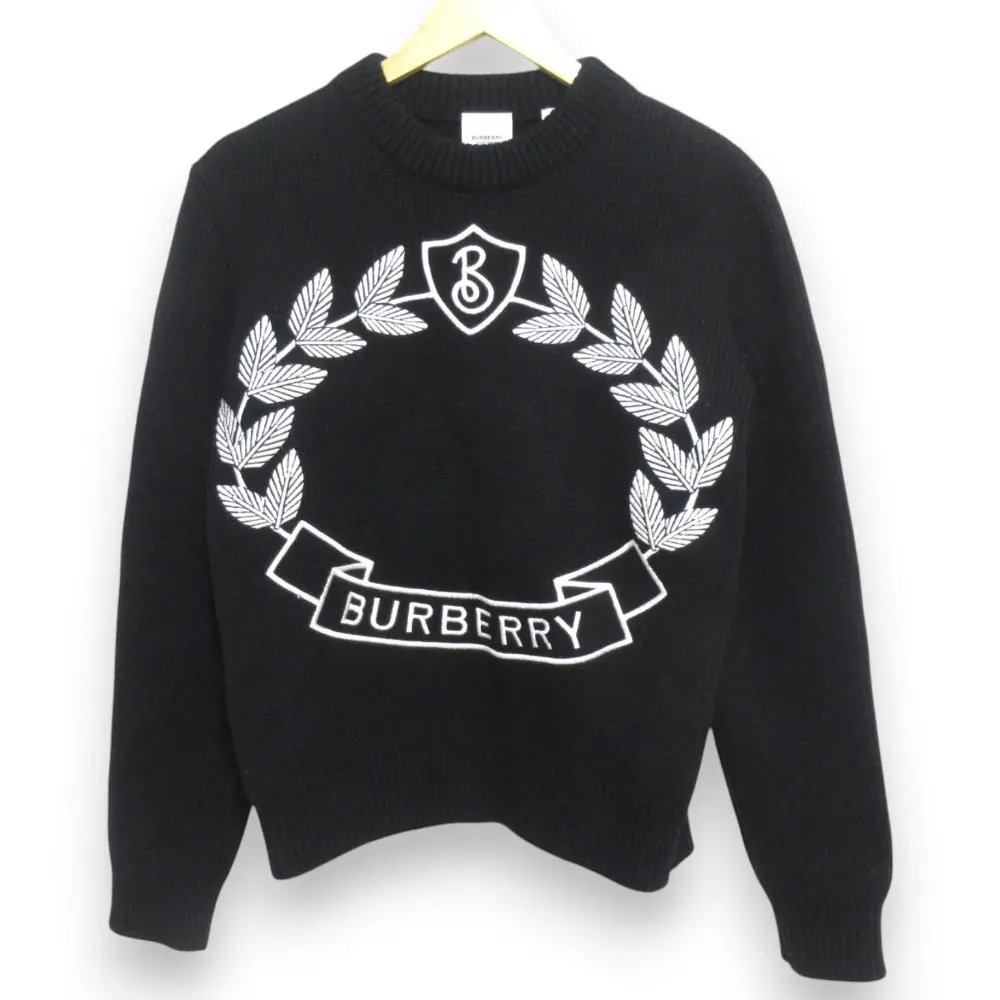 BURBERRY バーバリー Oak Leaf Crest Wool Cashmere Sweater ウールカシミヤ ロゴ刺 長袖 ニット セーター S ブラック ホワイト