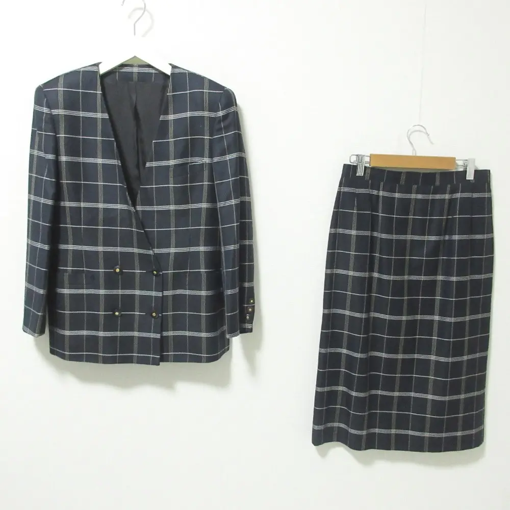 BURBERRY’S バーバリーズ ヴィンテージ チェック柄 ノーカラージャケット×スカート セットアップ 9AR ネイビー