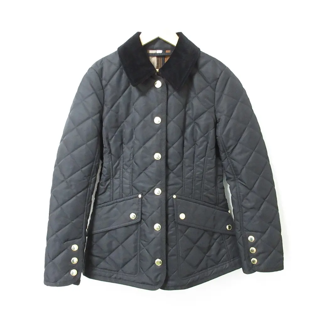 BURBERRY バーバリー 裏地チェック ダイヤモンドキルティング コーデュロイ襟 ミドル丈 ジャケット コート 8051724 36 ブラック