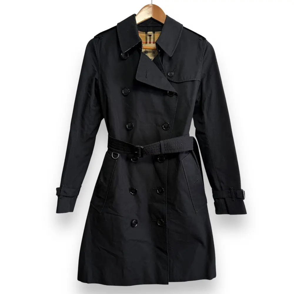BURBERRY THE KENSINGTON バーバリー ケンジントン 裏地ノバチェック柄 ベルテッド トレンチコート 36 ブラック