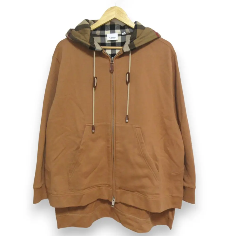 BURBERRY バーバリー ノバチェックフード ジップアップ スウェットパーカー オーバーサイズ XS ブラウン系