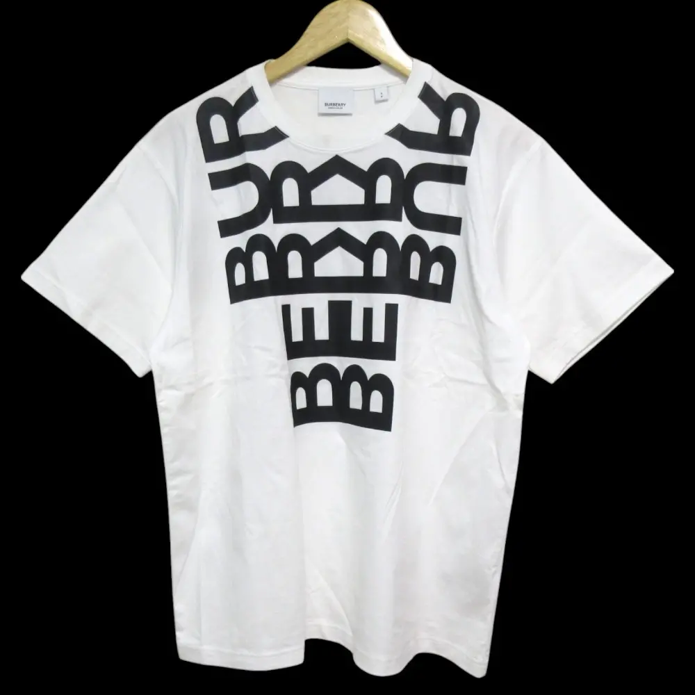 22SS BURBERRY バーバリー ロゴプリント クルーネック 半袖 オーバーサイズ Tシャツ 8052213 Sサイズ ホワイト×ブラック