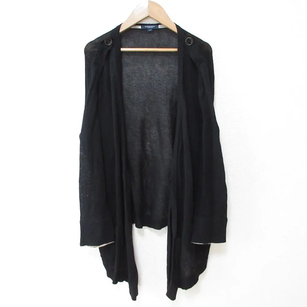 BURBERRY LONDON バーバリーロンドン リネンブレンド ロングスリーブ シアーニット カーディガン 5 ブラック