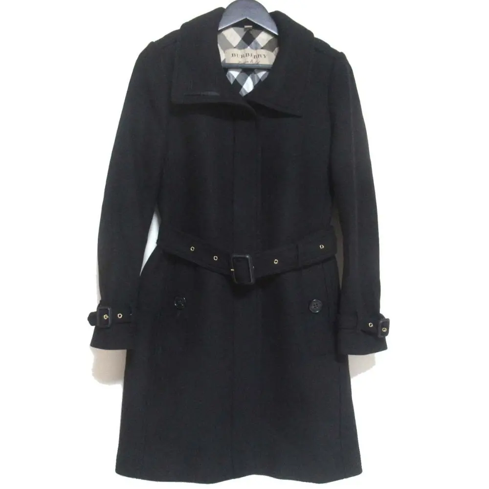 BURBERRY バーバリーロンドンイングランド ウール カシミヤブレンド ノバチェック柄裏地 シングル トレンチコート UK8 ブラック