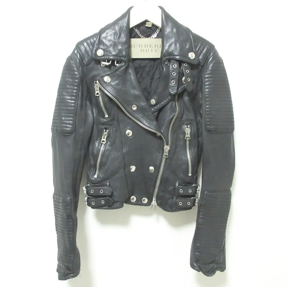 BURBERRY BRIT バーバリーブリット レザー バイカーズ ダブルライダースジャケット UK4 ブラック