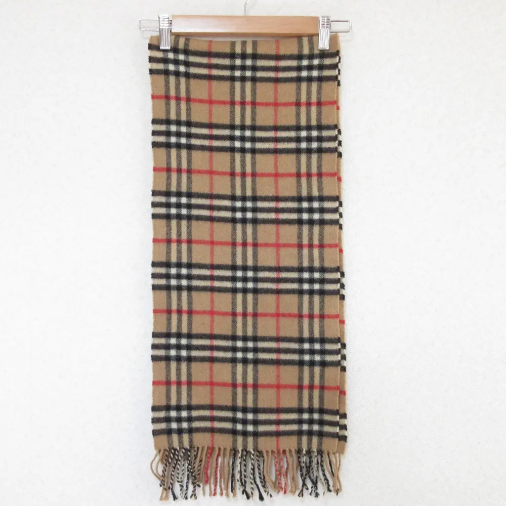 BURBERRY バーバリー ヴィンテージ カシミヤ100％ ノバチェック柄 フリンジ マフラー ストール ベージュ系