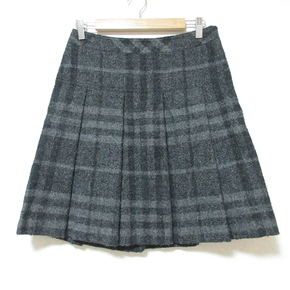 BURBERRY LONDON バーバリー アルパカブレンド チェック柄 プリーツ ミニスカート 40 グレー