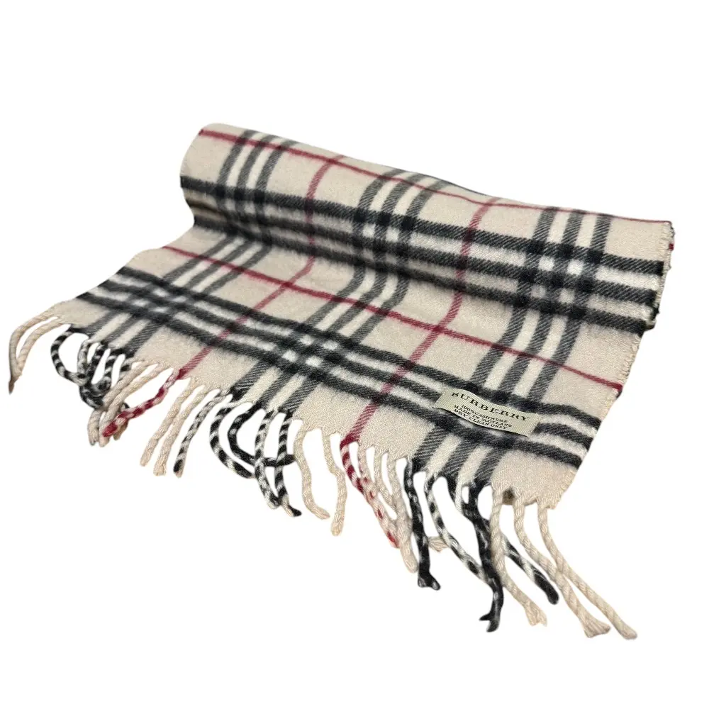 BURBERRY バーバリー ノバチェック柄 カシミヤ100% フリンジ マフラー ベージュ