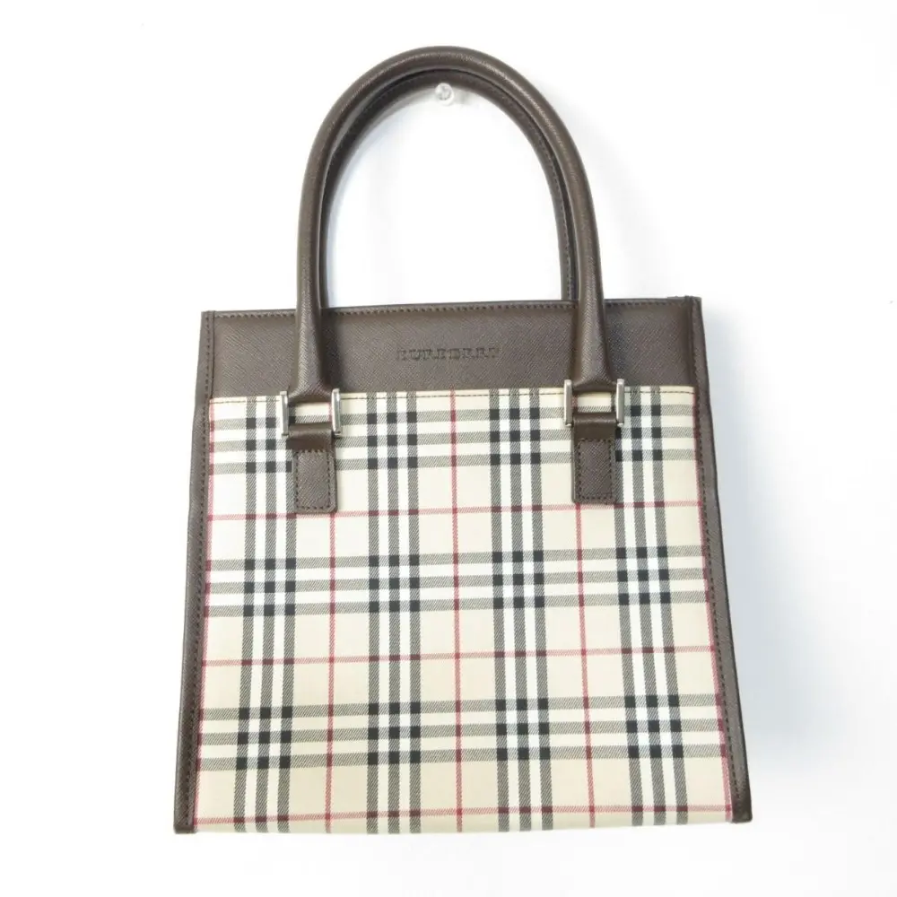 BURBERRY バーバリー ノバチェック柄 レザーコンビ トートバッグ ハンドバッグ ベージュ×ブラウン