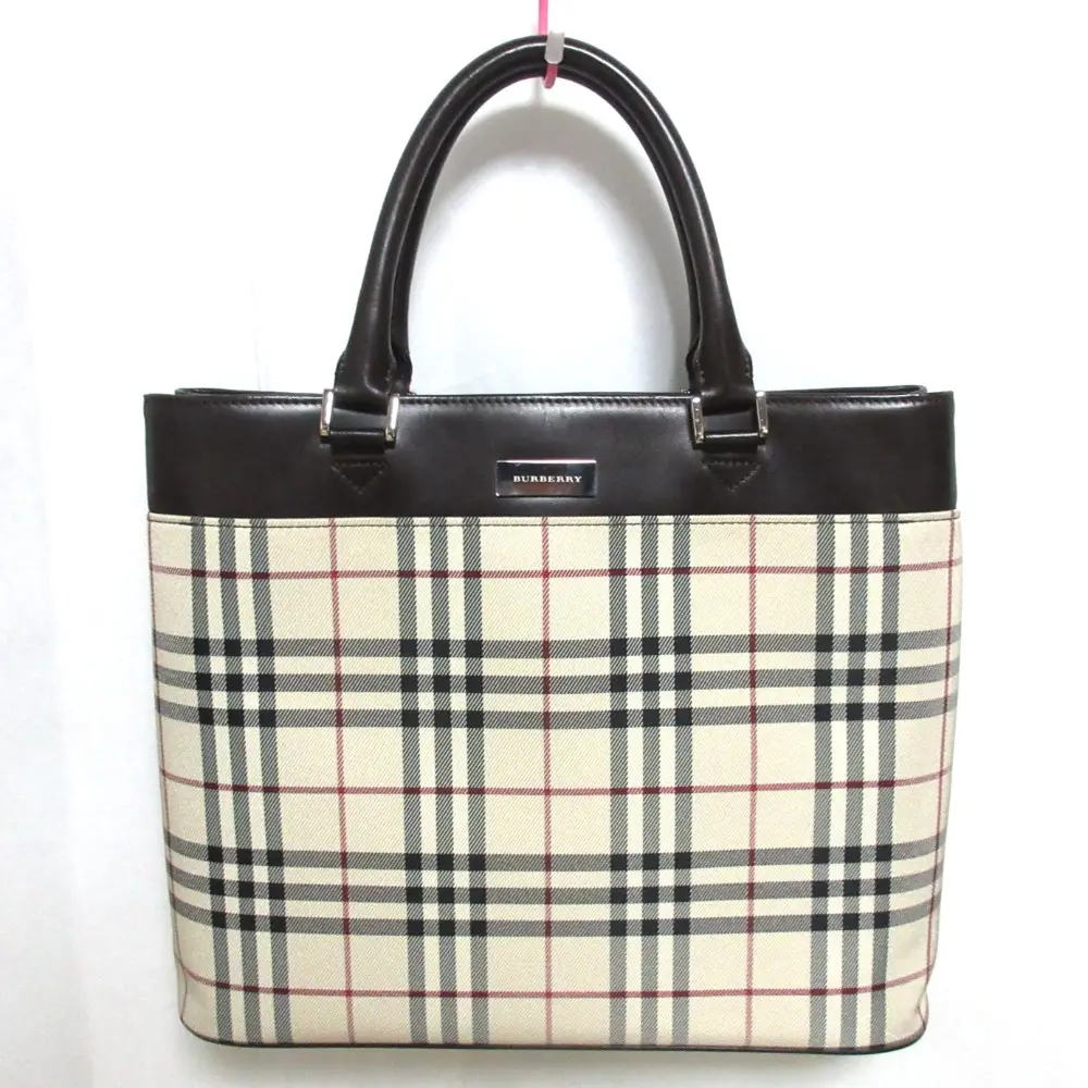 BURBERRY バーバリー ノバチェック柄 レザーハンドル トートバッグ ハンドバッグ ベージュ×ブラウン