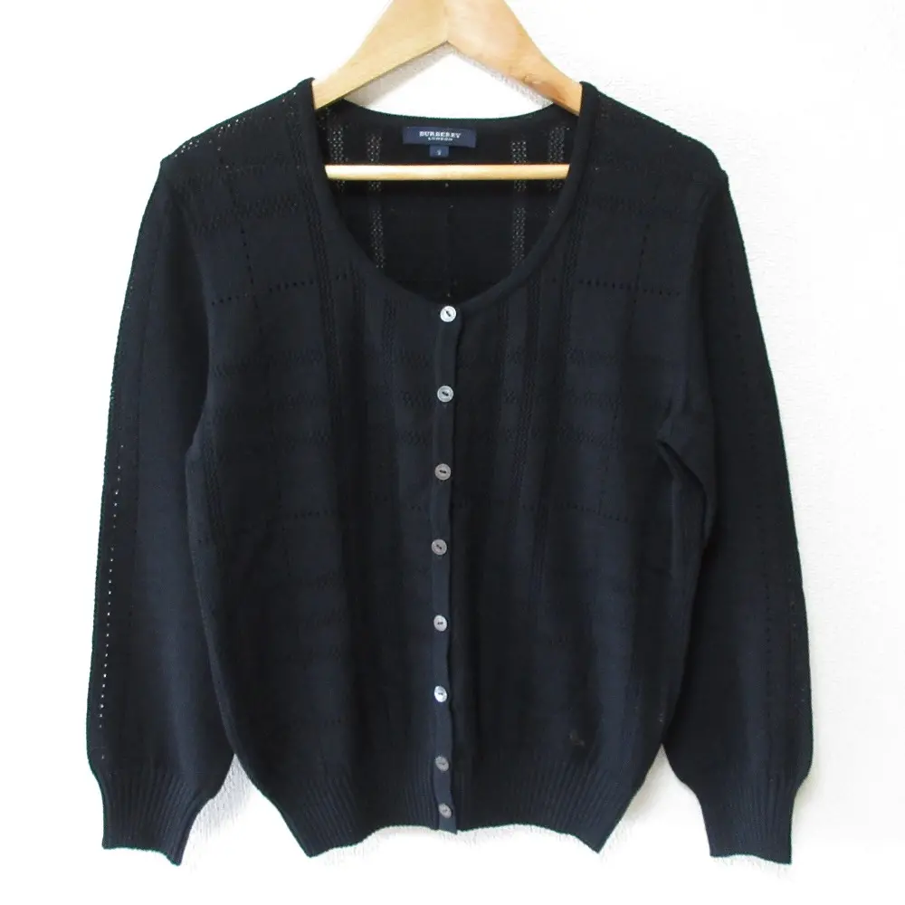 BURBERRY LONDON バーバリー チェック柄 透かし編み 長袖 ニット カーディガン 2 ブラック