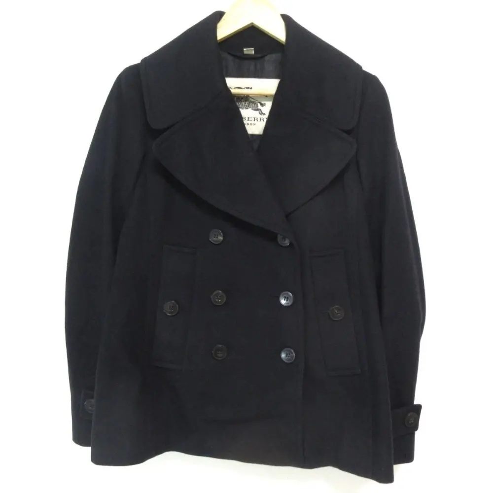 BURBERRY LONDON バーバリーロンドン ウールカシミヤ ビッグカラー ダブルブレスト メルトン Pコート ピーコート I38 ブラック