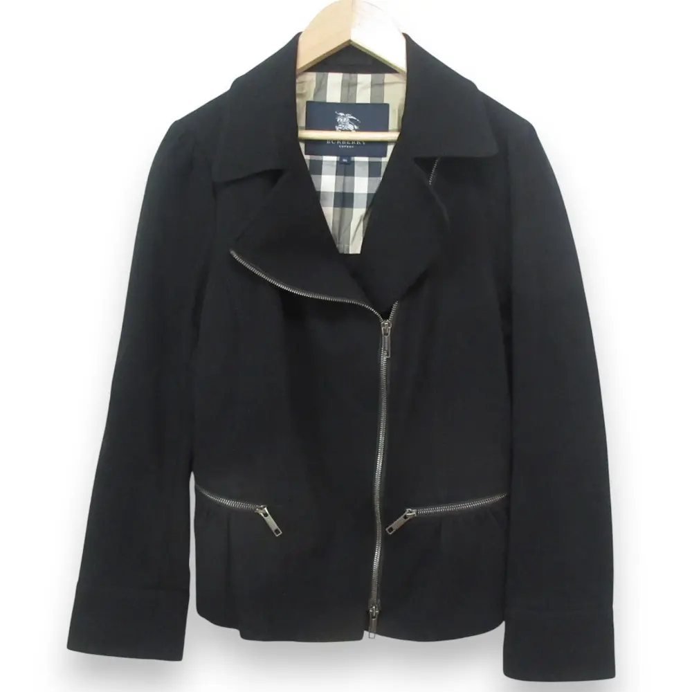 BURBERRY LONDON バーバリーロンドン 裏地ノバチェック コットンライダースジャケット 大きいサイズ 46 ブラック