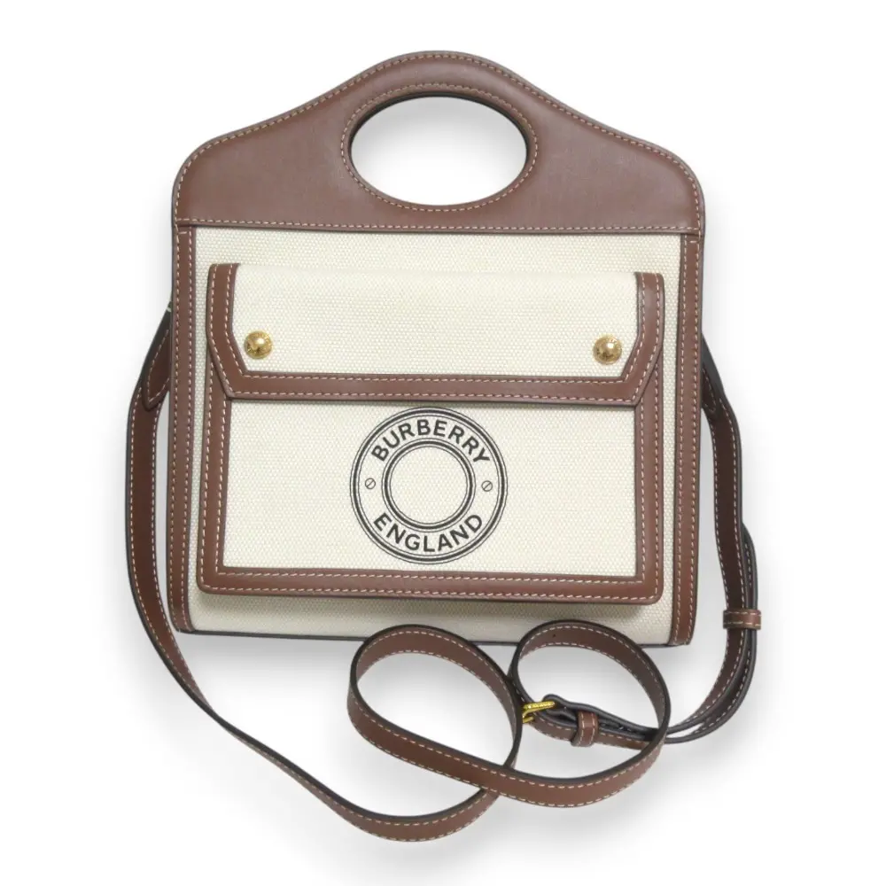 BURBERRY バーバリー MN POCKET BAG ツートンキャンバス ロゴ 2way ショルダーバッグ ハンドバッグ 8028062 キナリ ブラウン