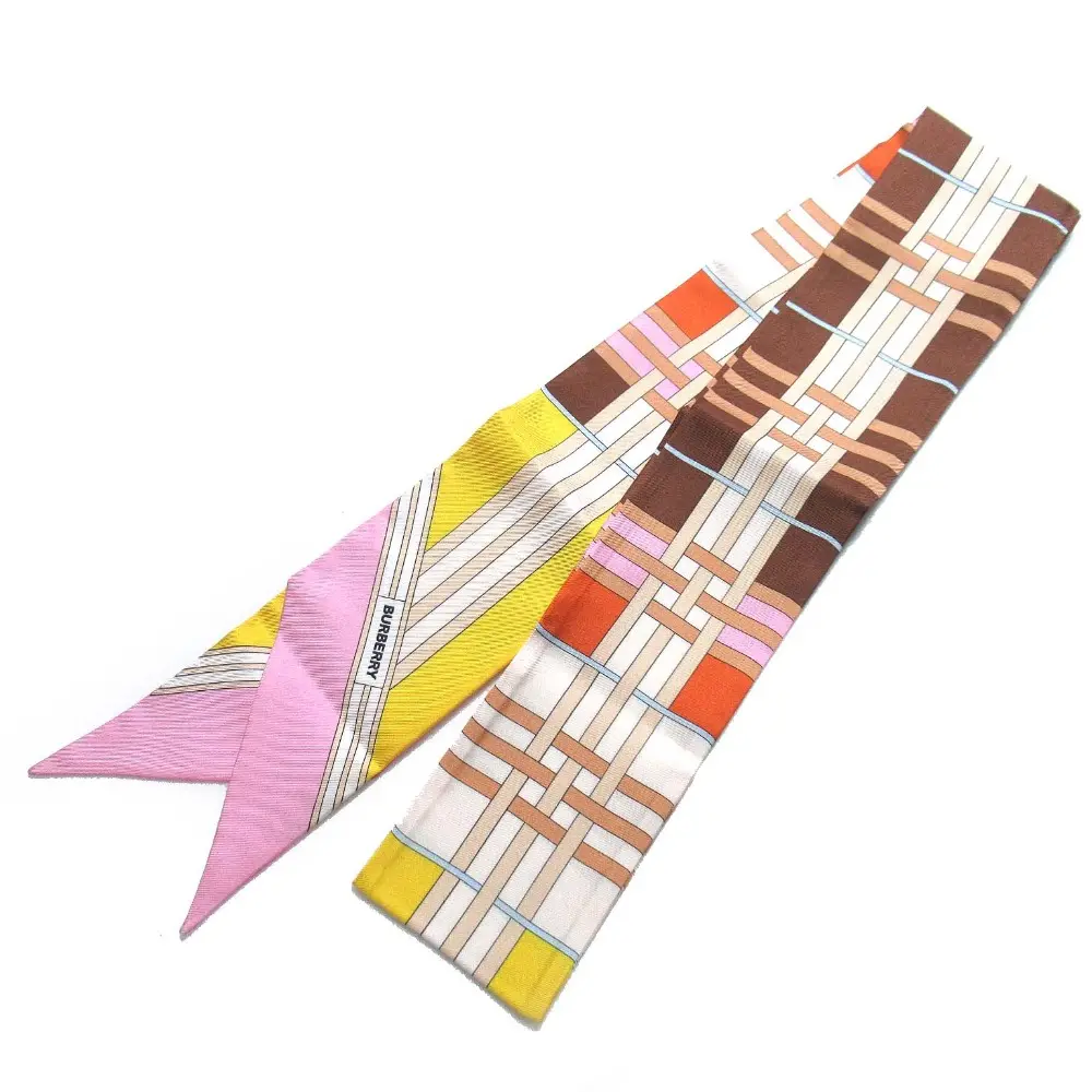 BURBERRY バーバリー シルク100% アブストラクトチェック スリムスカーフ マルチカラー