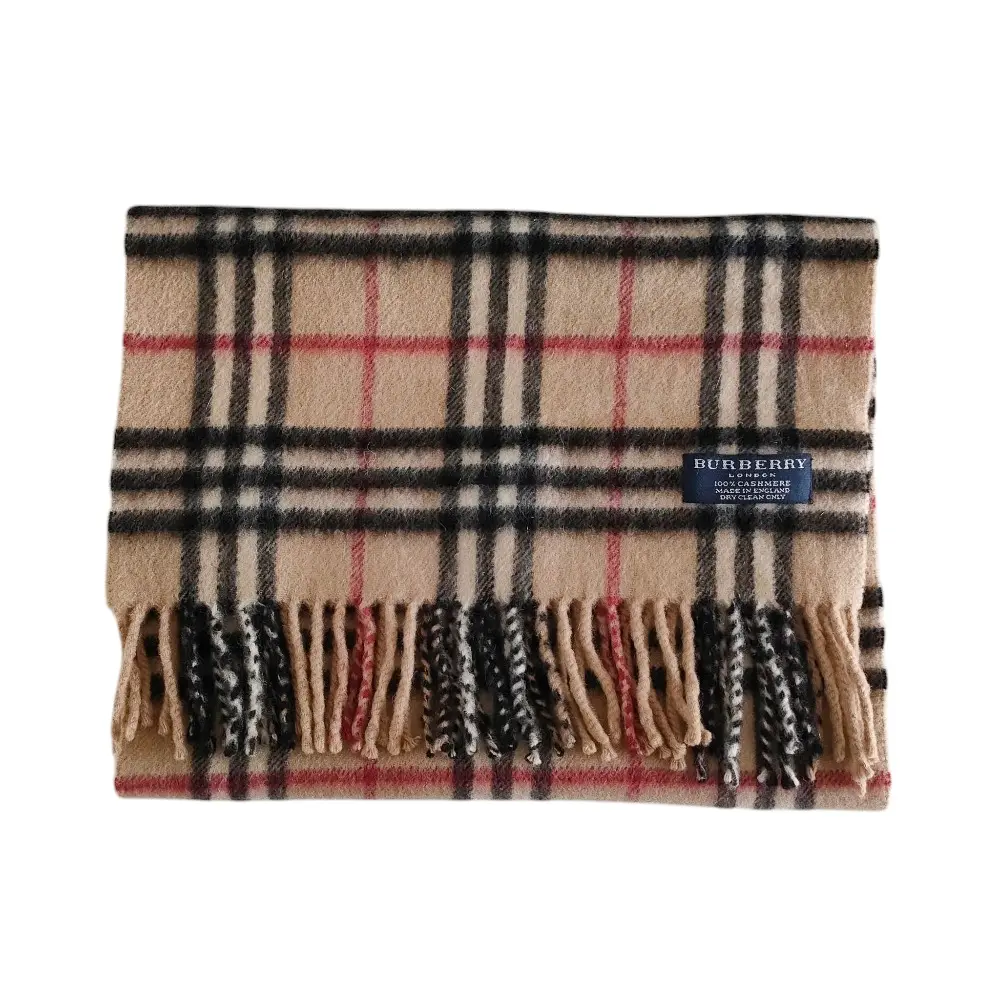BURBERRY LONDON バーバリーロンドン カシミヤ100％ ノバチェック柄 フリンジマフラー ストール ベージュ