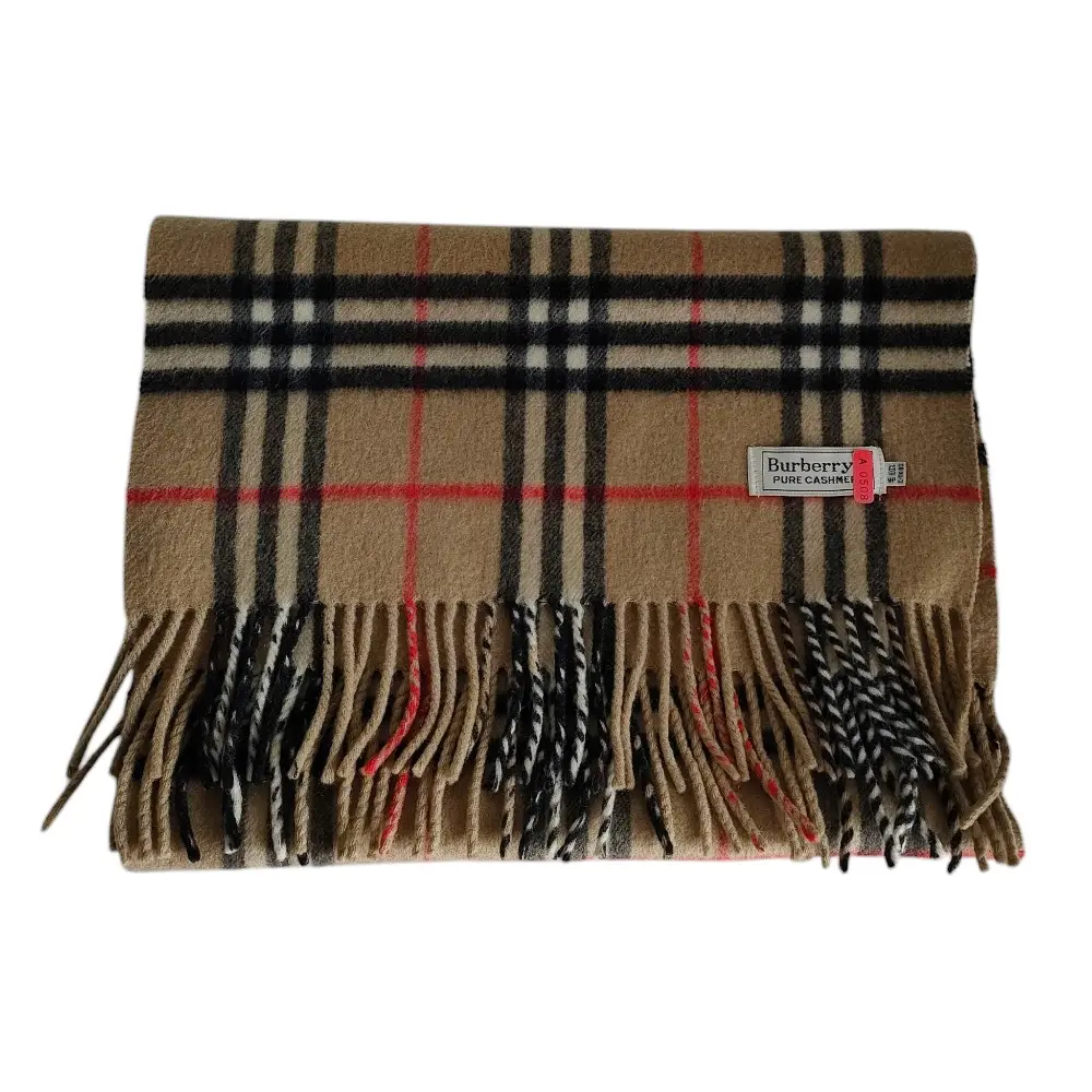 BURBERRY バーバリー ヴィンテージ カシミヤ100％ ノバチェック柄 フリンジ マフラー ストール ベージュ