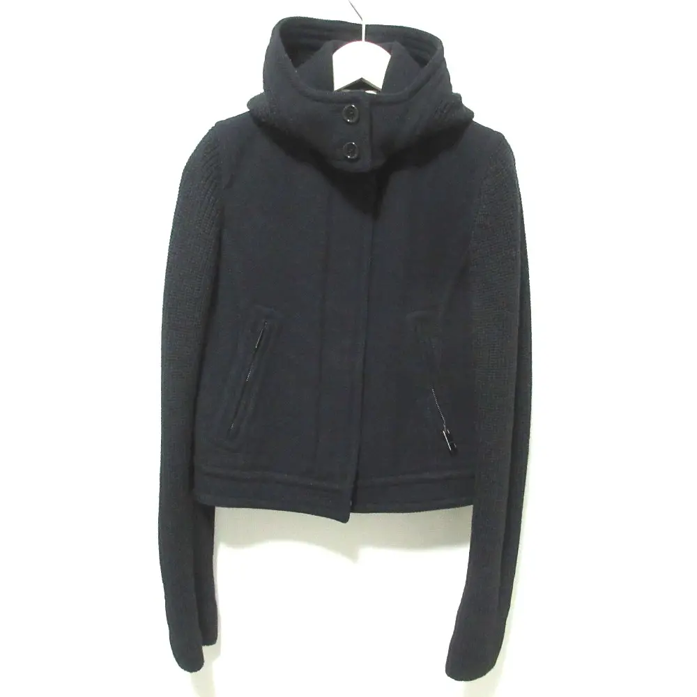 BURBERRY LONDON バーバリー ニットスリーブ 2WAY フーデッド ジャケット パーカー 38 ブラック