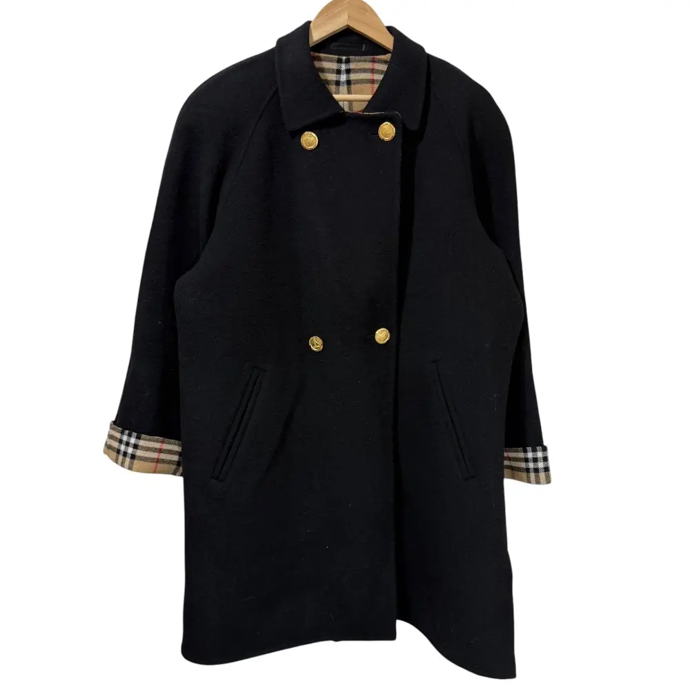 Buberry's バーバリー 裏地ノバチェック柄 ダブルブレスト コート ブラック