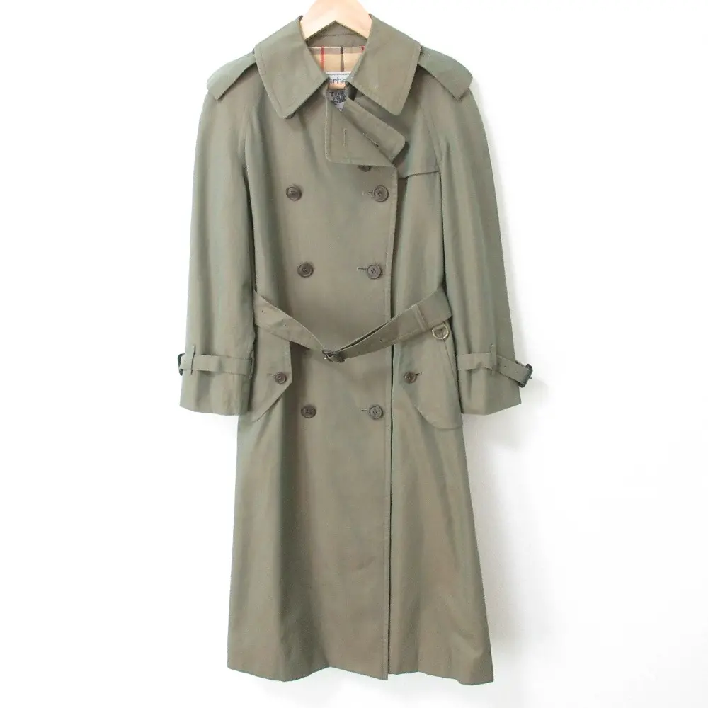 Burberry's バーバリー 裏地ノバチェック ベルテッド ダブルブレスト トレンチコート S 玉虫カラー カーキ