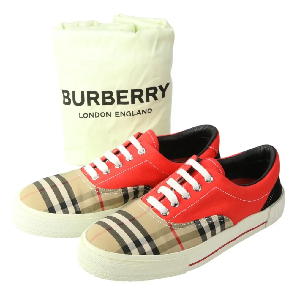 BURBERRY バーバリー ノバチェック ローカット スニーカー ベージュ 40 レッド