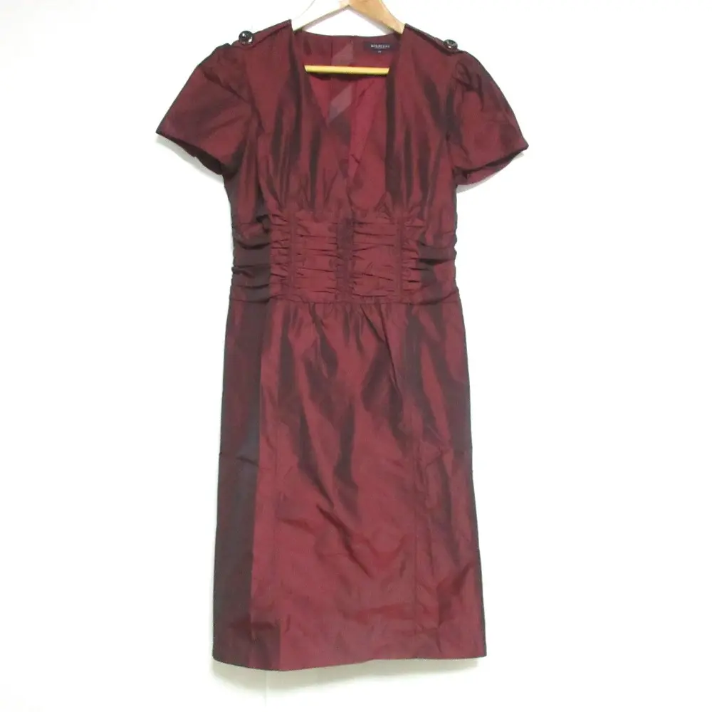BURBERRY LONDON バーバリーロンドン ショートスリーブ ひざ丈 ウエストギャザー ドレス ワンピース 38 ワインレッド