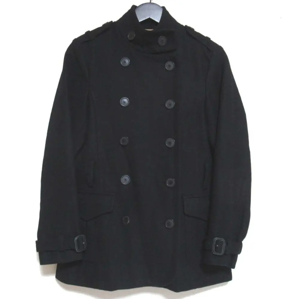 BURBERRY バーバリーロンドン ノバチェック柄裏地 ダブルブレスト ウール コート USA6サイズ ブラック